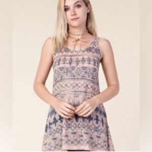 Vocal Aztec Tribal Tank Top Embellished Crystals Size Medium Lightweight Knit